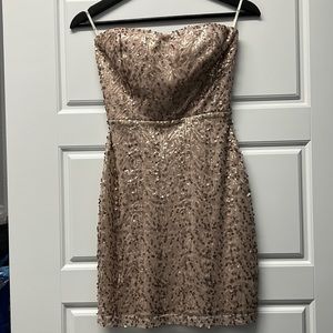 Forever21 Champagne Strapless Sequin Mini Dress, Size Small.